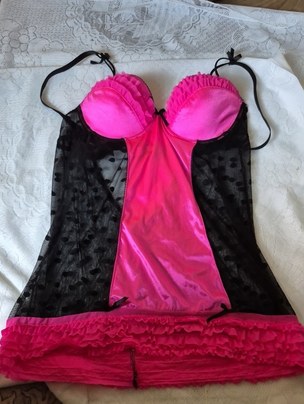 Just Sexy Intimates Hot Pink & Black Ruffled Chemise XL